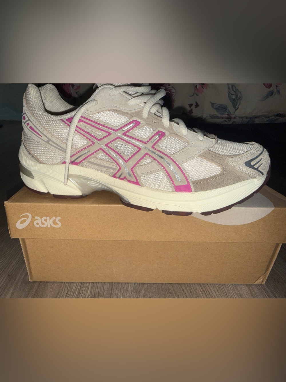 Asics Women's Cream and Pink Lace-Up Sneaker